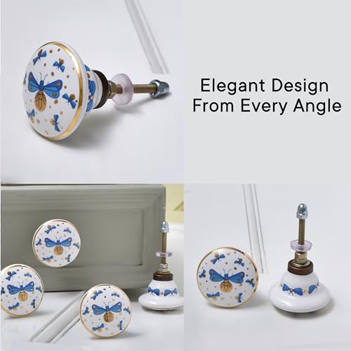 Indian Shelf 6 Pieces Stylish Drawer Knobs for Cabinet Dresser (Ceramic) - color: Gold Blue, size: 6 Knobs