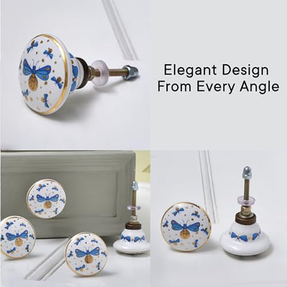 Indian Shelf 6 Pieces Stylish Drawer Knobs for Cabinet Dresser (Ceramic) - color: Gold Blue, size: 6 Knobs