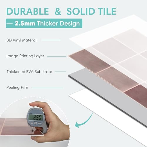 Commomy Thicker Pink Peel and Stick Tiles 10 pcs of 12" x 12" - color: Glossy Dark Pink
