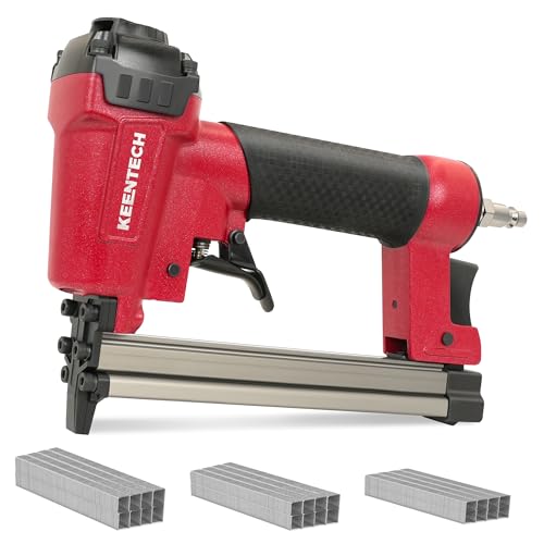 KEENTECH Pneumatic Staple Gun 22GA with 3765pcs 3/8" Crown Staple1/4-5/8" - color: Red, size: 22 Gauge 7116