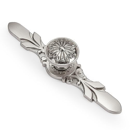10 Pack 1.22 Inch Daisy Brushed Nickel Cabinet Knobs with Backplate - color: Brushed Nickel