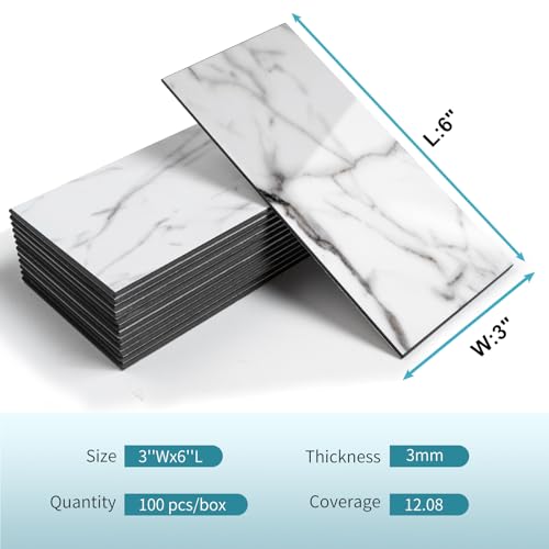 Vamos Tile 100-Piece Glossy Statury White Peel and Stick Backsplash Tile - color: Statury White with Dark Gray Grout