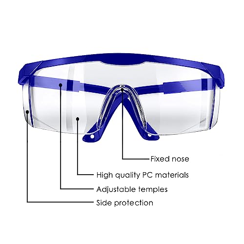 Safety Glasses, 5PCS Adjustable Wide-Vision Protective Glasses, Lightweight Fog-Proof Safety Goggles - color: Blue