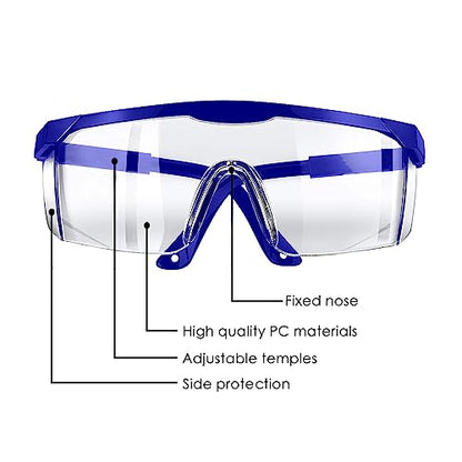 Safety Glasses, 5PCS Adjustable Wide-Vision Protective Glasses, Lightweight Fog-Proof Safety Goggles - color: Blue