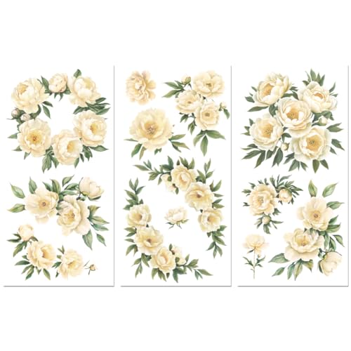 Peacoblue Pale Yellow Peony Rub On Transfers for Furniture Craft 6"x12" - style: Pale Yellow Peony