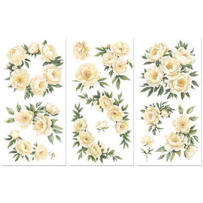 Peacoblue Pale Yellow Peony Rub On Transfers for Furniture Craft 6"x12" - style: Pale Yellow Peony