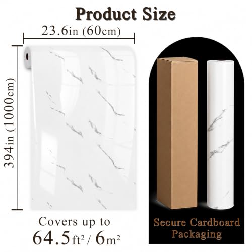 Carrara White Marble Peel and Stick Wallpaper, 23.6 x 394 in - color: Carrara White Marble, size: 23.6" x 394"