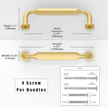 10 Pack Brushed Gold Cabinet Pulls 3.75 Inch(96mm) Kitchen Cabinet Handles Solid Zinc Alloy Cabinet Hardware Drawer Pulls - color: Brushed Gold, size: 3.75" Hole Center