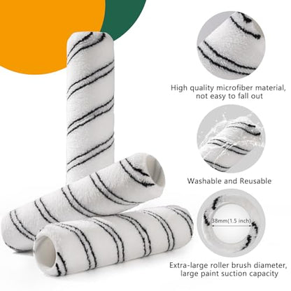 Microfiber Paint Roller 9 Inch, 3/8 Inch Nap, 20 Pack - color: 9 inch paint roller 20 pack