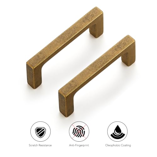 Ravinte Antique Brass Kitchen Cabinet Solid Handles,3 Inch,10 Pack - color: Antique Brass, size: 3 Inches Hole Center