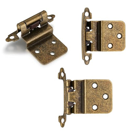 Antique Brass Cabinet Hinges, 3/8” Inset, 4 Pack - color: Antique Brass, size: 3/8 Inch Inset
