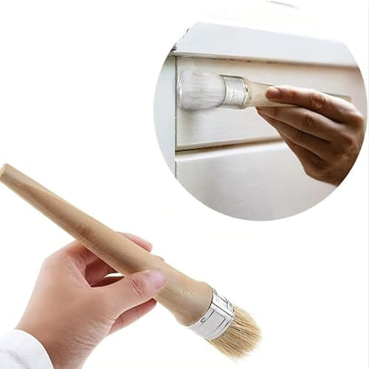 Natural Bristle Round Wax Paint Brush with Ergonomic Wooden Handle-Large Head for Smooth Finish on Furniture Restoration,Car Detailing&Home Decor-Ideal for DIY Enthusiasts&Professionals (Light Wood)