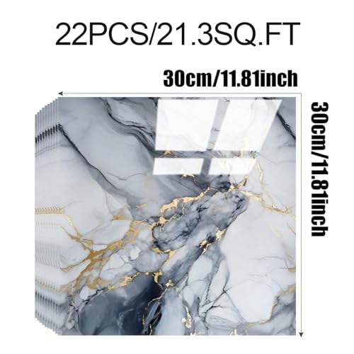 Chejiaye 22pcs Marble Peel and Stick Backsplash Surface Waterproof Wall Panels,Self-Adhesive Marble PVC Foam Wall Panels for Kitchen, Bathroom - 11.8"x11.8" Kitchen Tile(Not Real Tiles,Blue) - color: Blue and Gold, size: 11.8" x 11.8" x 22Pack
