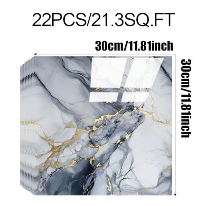 Chejiaye 22pcs Marble Peel and Stick Backsplash Surface Waterproof Wall Panels,Self-Adhesive Marble PVC Foam Wall Panels for Kitchen, Bathroom - 11.8"x11.8" Kitchen Tile(Not Real Tiles,Blue) - color: Blue and Gold, size: 11.8" x 11.8" x 22Pack