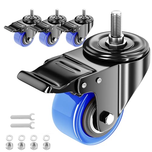 2 Inch Caster Wheels Set of 4 Heavy Duty Threaded Stem Casters 1/4"-20 x 1 - color: Blue, size: 2in(1/4"-20)