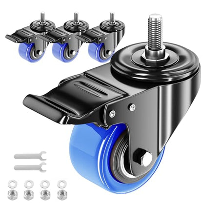 2 Inch Caster Wheels Set of 4 Heavy Duty Threaded Stem Casters 1/4"-20 x 1 - color: Blue, size: 2in(1/4"-20)
