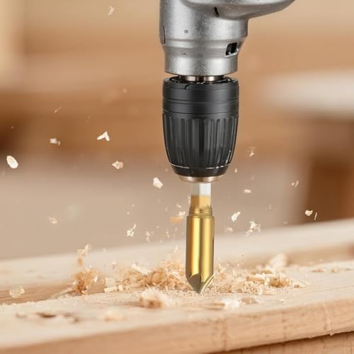 Countersink Drill Bit Set 6Pcs Titanium Coated Chamfer Bits with Hex Shank, 90-Degree 5-Flute Woodworking Metal Drilling Tool Kit for DIY Furniture Repair, Imperial Sizes 1/4 to 3/4 Inch
