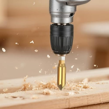 Countersink Drill Bit Set 6Pcs Titanium Coated Chamfer Bits with Hex Shank, 90-Degree 5-Flute Woodworking Metal Drilling Tool Kit for DIY Furniture Repair, Imperial Sizes 1/4 to 3/4 Inch