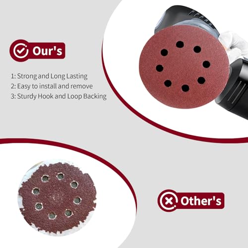 50 PCS 5 Inch 8 Hole Sanding Discs, Adhesive Hook and Loop Sandpaper for Random Orbital Sander, 60 80 120 180 220 320 Grit Sand Paper, Polishing and Derusting - size: 5 Inch - 50 Pcs