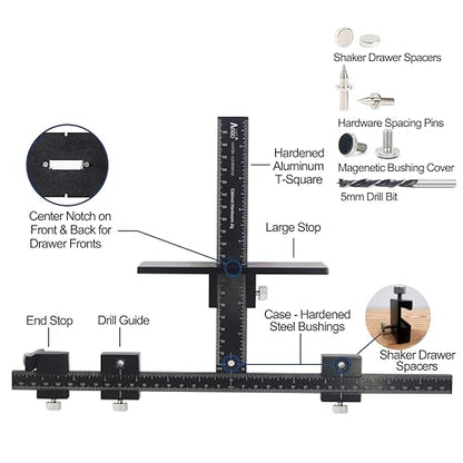 Basic Black Aluminum Alloy Cabinet Hardware Jig for Effortless Handles, Pulls, Knobs, and Hinge Installations, Hand Calibrated, Upgrade Your Cabinet Installation Game with Precision