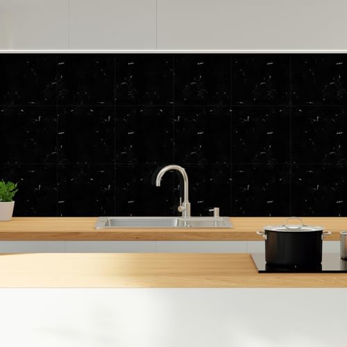 20 Sheets Peel and Stick Backsplash, 11.8"x11.8" Stick on Backsplash Tile Stickers Self Adhesive Backsplash Tile for Kitchen Bathroom Laundry Room - color: Black Marble, size: 20 PACK