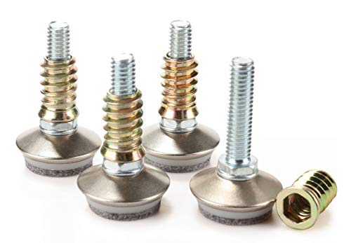 Leveling Feet 4PK with 3/8"-16 Thread Inserts and Felt Pads - size: D34mm Silver