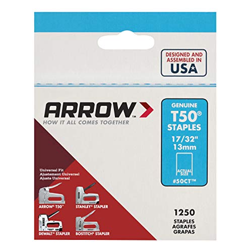 Arrow 50CT T50 Heavy Duty Staples for Staple Guns, Use for Ceiling Tile, Upholstery, Construction, Furniture, Crafts, 17/32-Inch, 1250-Pack - size: 17/32 in.