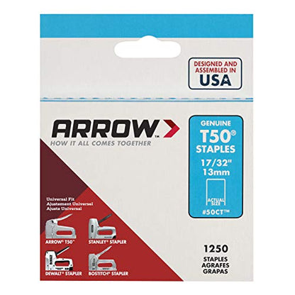 Arrow 50CT T50 Heavy Duty Staples for Staple Guns, Use for Ceiling Tile, Upholstery, Construction, Furniture, Crafts, 17/32-Inch, 1250-Pack - size: 17/32 in.