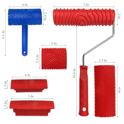 6pcs Wood Grain Tool Set - 7 Inch Rubber Paint Rollers for Realistic Wood Texture | DIY Faux Wood Look on Desk/Door/Floors | Durable & Washable Graining Tools