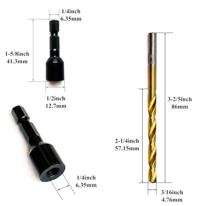 2 Pcs Hanger Bolt Driver and Drill, Alloy-Steel Driver with HSS Twist Drill for 1/4"-20 Double Headed Wood Screws Fully All Threaded Rod,Threaded Insert Hexagon Head Drivers and Drills Bits - size: Driver&Drill 1/4"