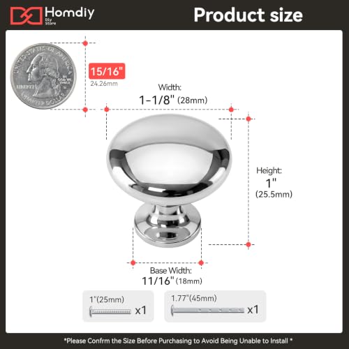 homdiy 30 Pack Polished Chrome Round Solid Zinc Alloy Cabinet Knobs - color: Polished Chrome