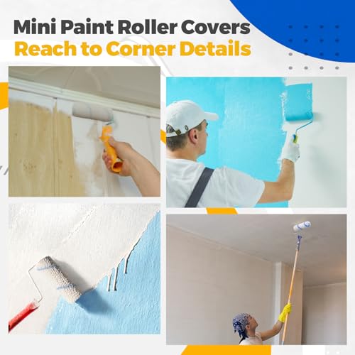 Leumoi 50 Pcs 4 Inch Microfiber Mini Paint Rollers, Blue & White - size: 4 Inch