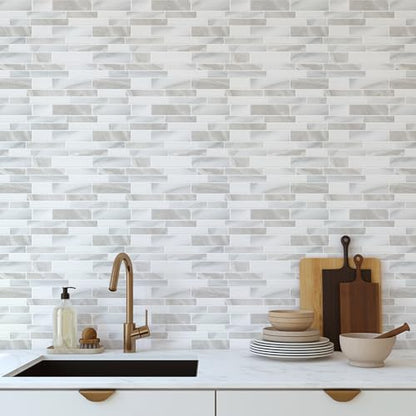 STICKGOO Thicker Design Peel and Stick Tile Backsplash, 12”×12” Stick on Backsplash for Kitchen, Self Adhesive Tile Stickers for Kitchen Backsplash and Bathroom(10 Sheets, Glossy Beige Gray White) - color: Glossy Beige Gray White