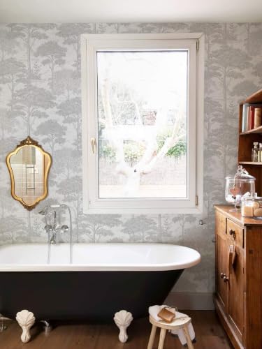 Ismoon Grey Peel Stick Wallpaper Forest Mural Toile Stick on Wallpaper - color: Gray, size: 17.3" x 393"