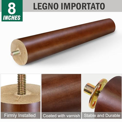 FoDau770 Rubber Wood Legs 8", Straight Taper, 5/16"-18 Thread, Brown, 4pcs - color: Brown, size: 8 Inch - Straight (90°)