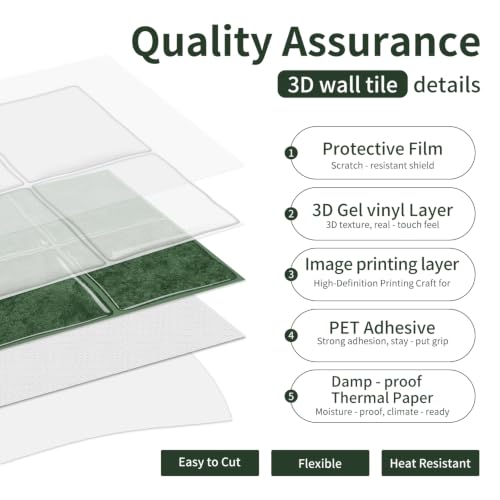20pcs Peel and Stick Backsplash Wall Tiles,Retro Green 6"x6" - color: Retro Green