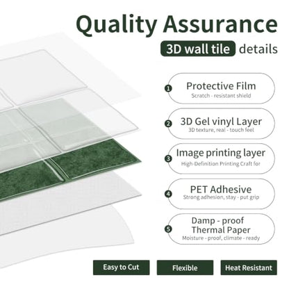 20pcs Peel and Stick Backsplash Wall Tiles,Retro Green 6"x6" - color: Retro Green