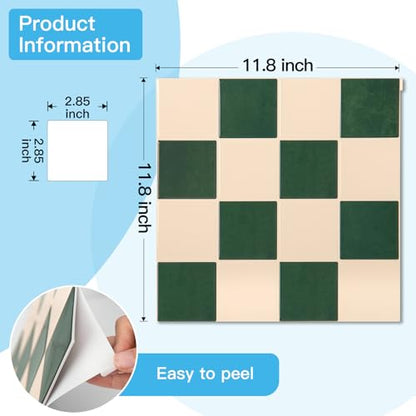 Art3d Grid Tile Peel and Stick Backsplash, 10-Pack, Dark-Green & Warm White - color: Dark-green and Warm White