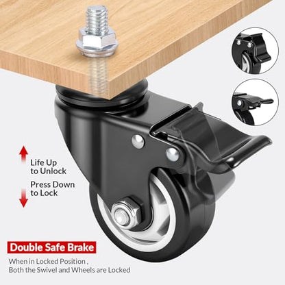 Caster Wheels with Threaded Stem,Locking Casters Set of 4 - size: 5"8pack