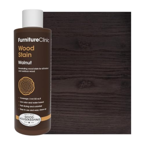 Furniture Clinic Wood Stain | Walnut | Water Based | Fast Drying, Low Odor, & Non-Toxic | for Indoor & Outdoor Furniture and More | Multiple Finishes | (8.5oz / 250ml) - color: Walnut, size: 250ml / 8.5 Fl Oz