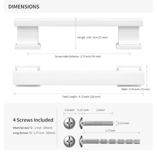 Lardmon 10 Pack 3.75 Inch(96mm) Hole Center Matte White Kitchen Cabinet Handles Modern Cabinet Pulls Kitchen Cabinet Hardware Solid Drawer Pulls Handles for Dresser, Total Length 4.72 Inch - color: Matte White, size: 3.75 Inch Hole Center
