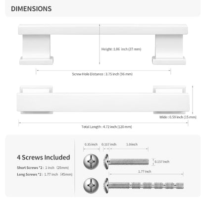 Lardmon 10 Pack 3.75 Inch(96mm) Hole Center Matte White Kitchen Cabinet Handles Modern Cabinet Pulls Kitchen Cabinet Hardware Solid Drawer Pulls Handles for Dresser, Total Length 4.72 Inch - color: Matte White, size: 3.75 Inch Hole Center
