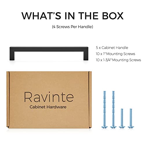Ravinte Matte Black Kitchen Square Cabinet Handles 7-1/2 Inch 5 Pack - color: Black