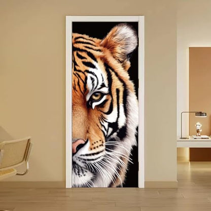 arricraft 2 Sheets Self-Adhesive Door Sticker, 80cmx200cm/31.5x78.7inch Half Tiger Face Pattern Door Murals Stickers PVC Removable Wallpaper Decoration for Bedrooms Living Room - style: Half Tiger Face