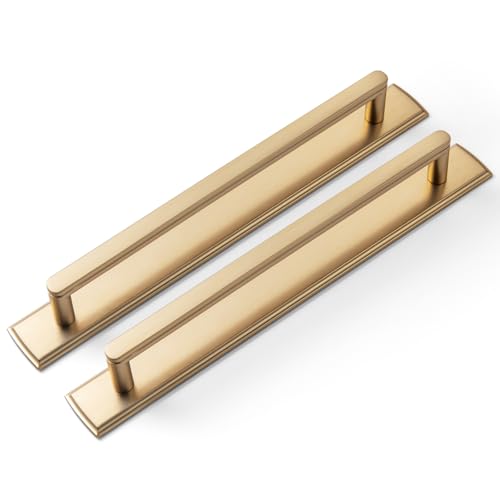 Goo-Ki 2 Pack 7 9/16'' Center to Center Champagne Bronze Cabinet Handles with Backplate Modern Kitchen Drawer Pulls with Subtle Curves - color: Champagne Bronze, size: 7 9/16" Center to Center