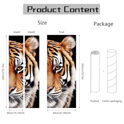 arricraft 2 Sheets Self-Adhesive Door Sticker, 80cmx200cm/31.5x78.7inch Half Tiger Face Pattern Door Murals Stickers PVC Removable Wallpaper Decoration for Bedrooms Living Room - style: Half Tiger Face