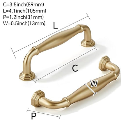 khtumeware 10 Pack 3-1/2 Inch(89mm) Brushed Gold Cabinet Pulls Matte Satin Gold Cabinet Handles Heavy Duty Solid Cabinet Hardware for Cupboard Drawer Pulls Dresser Handle - color: Brushed Gold, size: 3-1/2 inch Hole Center