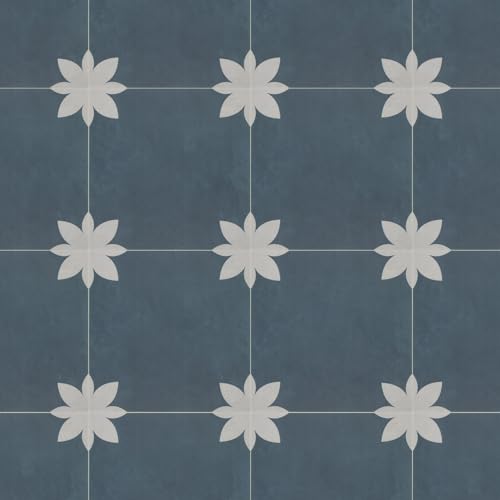 16-Sheet Peel and Stick Floor and Wall Tile for Bathroom Kitchen, 9" x 9" Blue Flower SPC Self-Adhesive Vinyl Flooring Patterned Groutable Backsplash Tile, Covers 9.12 Sq Ft. - color: Blue