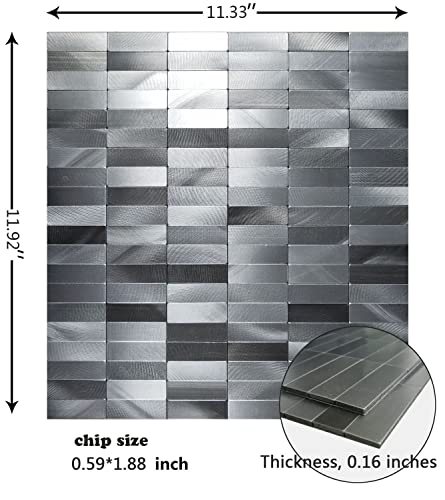 XUANINY Peel and Stick Tile Backsplash Self- Adhesive Wall Tiles Aluminum Mosaic Sticker for Kitchen (11.33"x11.92" Per Sheet, Pack of 5 pcs) (Long Silver Grey 5) - color: Long Silver Grey 5