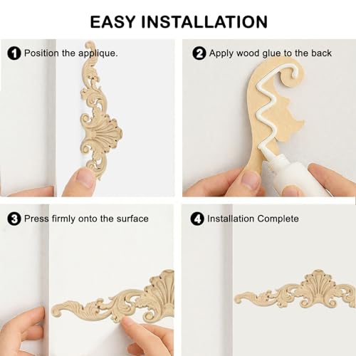2Pcs Decorative Wood Carved Appliques Onlays, 16 x 4 inch Unpainted Solid Wood Long Carving Decal for Furniture Cabinet Bed Wardrobe Closet DIY Decoration (16x4inch,2PCS) - size: 16x4inch,2PCS